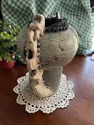 Unique Art Sculpture Vase ~ Vintage 1987 ~ Abstract Aqua Oceanic Earth Face • $80