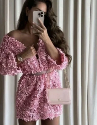 $99 • Buy ZARA NEW WOMAN TEXTURED FLORAL FLOWER KNIT JACKET PINK SIZE M LG XL Oversized