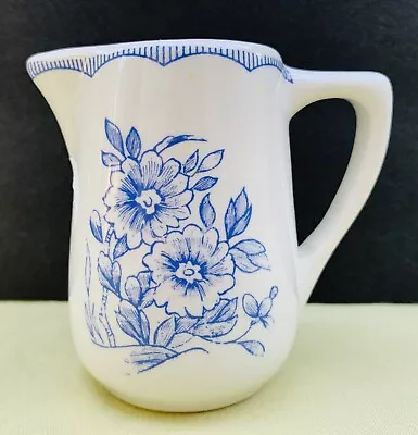 Vtg  MAYER CHINA Ironstone Stoneware Creamer Beaver Falls Blue White Floral USA • $12.95