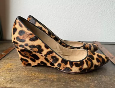 J.Crew Martina Leopard Calf Hair Leather Wedge Pumps Heels Shoes Size 8 • $32