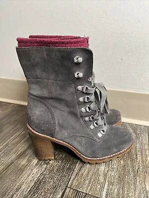 UGG Australia Fabrice High Heel Ankle Boots Womens Size 7.5 Charcoal Leather A1 • $59.99