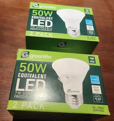 Greenlite 7W LED Dimmable PAR20 Floodlight Brightness 500 Lumens 2 Pks 4 Bulbs • $11.99