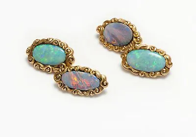 Antique Art Nouveau Opal Gold Oval Cufflinks • $9850