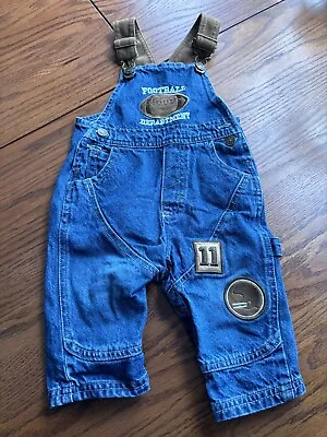 Vtg Football Theme 12 Months Boys Denim Overalls • $13