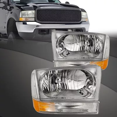 Headlights Set For 99-04 Ford F250 F350 F450 Super Duty Excursion 4Pc Chrome • $76.60