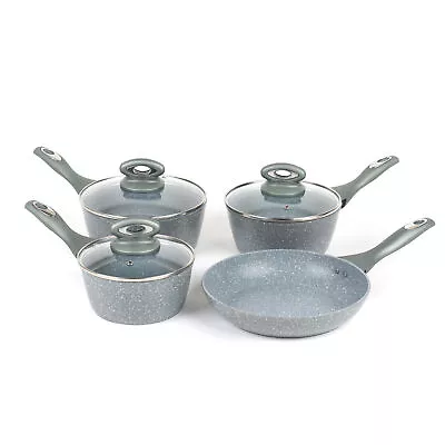 Salter Pan Set 4PC Cookware Set Fry Pan Saucepan Non-Stick Marblestone Grey • £49.99