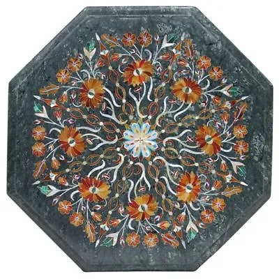 15  Green Marble Top Table Semi Precious Stones Floral Inlay Handmade Art Work • $348.44