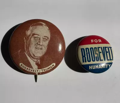 Lot Of 2 Franklin Roosevelt FDR 1944 Political Campaign Pins Buttons • $1.25