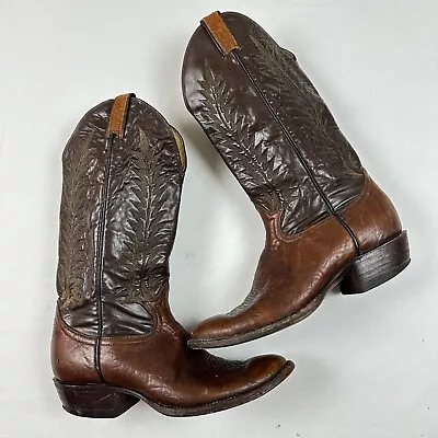 Tony Lama 6531 Mens 9 D Medium Brown Leather Round Toe Western Cowboy Boots • $42.28