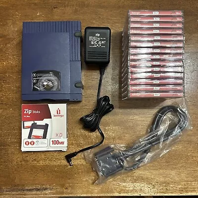 Iomega ZIP 100 Z100P2 Zip Drive  Power Supply Cable And 16 Zip Discs Lot EUC • $75