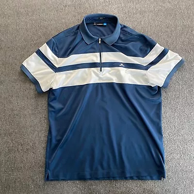 J Lindeberg Shirt Men's 2XL Blue White Slim Fit 1/4 Zip Polo Golf Short Sleeve • $25.99