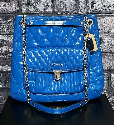 Coach F19830 Poppy Liquid Gloss Slim Tote Teal W/Silver Hardware • $42