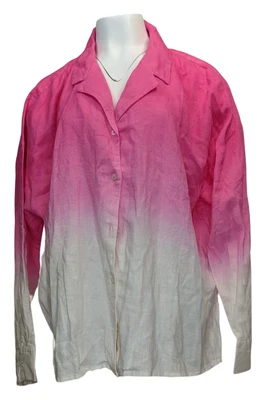 $17.99 • Buy J Jason Wu Women's Top Sz XL Dip Dye Linen Button Front Shirt Pink A511718
