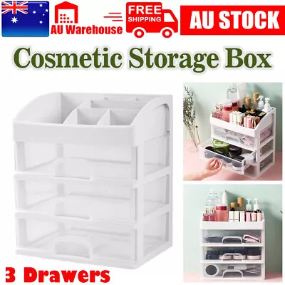 $18.95 • Buy 3 Drawers Storage Box Desk Makeup Case Organiser Container Cosmetic Organisation
