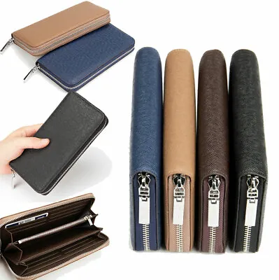 NEW Mens Long Leather Clutch Zip Wallet Large Capacity Multi-Card Wallet Hangbag • $11.98