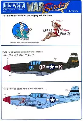 Kits World Decals 1/32 P-51B MUSTANG  LITTLE FRIENDS  Miss Dallas & Spare Parts • $12.99