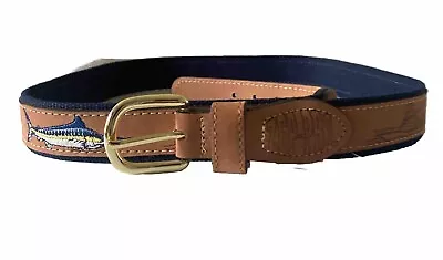 Mens Zep-Pro Marlin Sailfish Big Game Fishing Canvas & Leather Belt Size 38 USA • $26.90