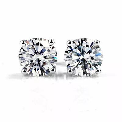 14K Solid Gold 1CT 5mm Round Colourless Moissanite Martini Stud Earrings Screw • $221.02