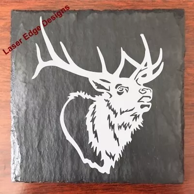 4 Custom Engraved Slate Coasters Elk Hunting Lodge Bar Wine Pint Glass Log Cabin • $18