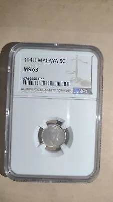 MALAYA 1941 5 CENT NGC MS63 Unc • $41.74