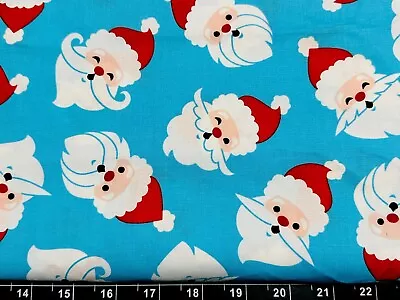 Tina SCRAP 9 X21  Santa Mery Mustache Ho Ho Kaufman Aqua Christmas Fabric Cotton • $2.99