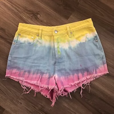 Nasty Gal X Mink Pink High Waist Tie Dye Fringed Hem Shorts Size Medium • $22