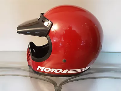 Vintage 1983 Bell Moto 3 Red Motorcycle Helmet W/VIsor • $150