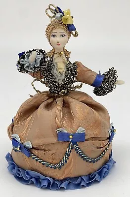 Vintage Court Lady Trinket Box Russian Handmade 6” Fabric Porcelain Face Doll • $25