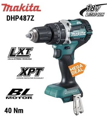£65 • Buy Makita DHP487 18V LXT Brushless Cordless Combi Drill With FREE CASE