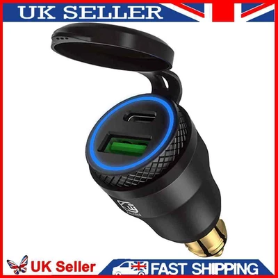£13.39 • Buy DIN Plug To QC3.0 + PD USB Charger W/ LED Light For Motorcycle (Black+Blue) UK