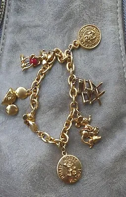 Vintage Napier Disney Gold Tone Mickey & Minnie Mouse Charm Bracelet Ears • $65