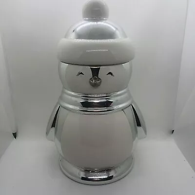 Slatkin & Co Silver White Limited Edition Ceramic Christmas Penguin Cookie Jar • $30