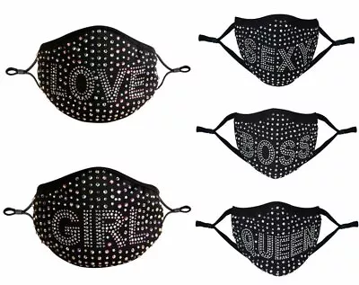 Rhinestone Bling Queen Sexy Boss Girl Love Face Mask Sparkly Reusable Washable • $5.55