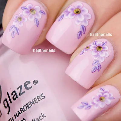 Nail Wrap Art Water Transfer DECAL - Lilac Daisy Flower Nail Art Y021 Wedding • £1.45