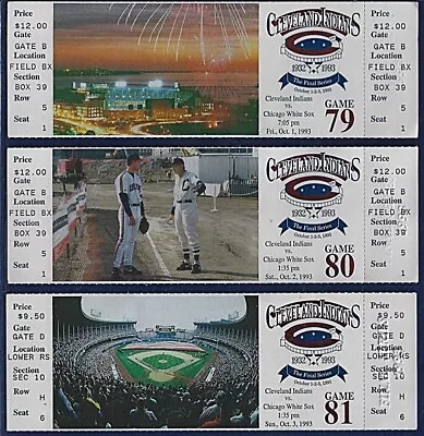 1993 CLEVELAND INDIANS Final Series Municipal Stadium FULL TICKETS • $29.75