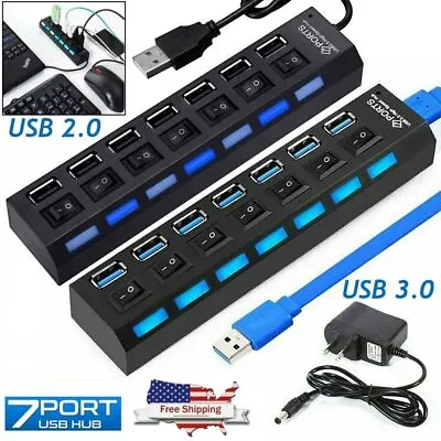 7 Port USB 2.0 / 3.0 Hub Splitter Adapter High Speed For PC Laptop Mac Desktop • $6.88