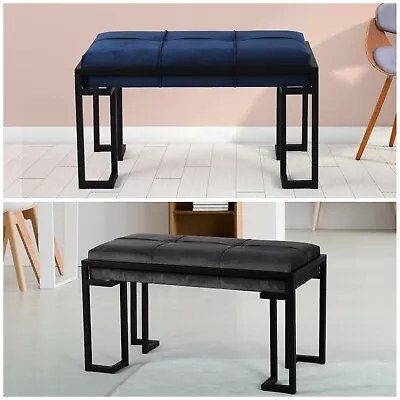 Velvet Upholstered Hallway Seat Sofa Bench Footstool Living Room Metal Frame  • £49.95