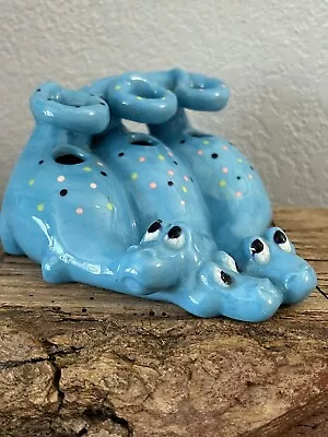 VTG Blue 3 Dragon Speckle Unique Pen Holder Country Ceramics Dinosaurs 1986 RARE • $22