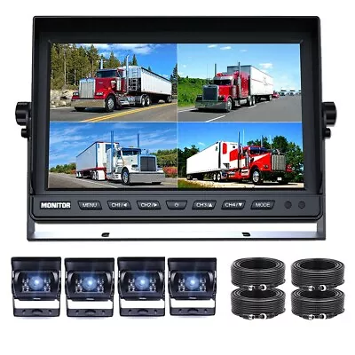 4 Vehicle Backup Camera 10.1  Quad Split Monitor Front/Side/Rear View For RV Bus • $188.99