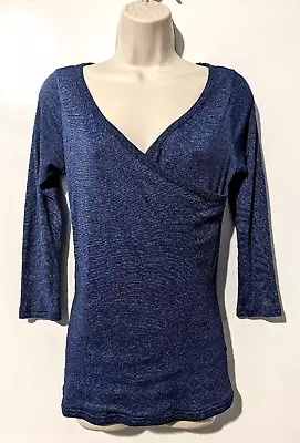 Michael Stars Women's Long Sleeve Shimmer Surplice Top Sz OSFM V-Neck Blue EUC • $21.59