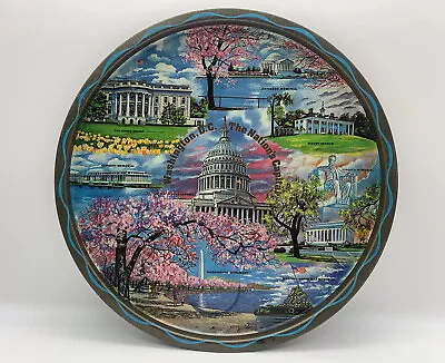 Vintage Washington DC Metal Tin Souvenir Tray Cherry Blossom State Flower • $16.90