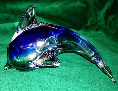 Vintage Murano Venetian  Blown Art Glass Dolphin Figurine Cobalt Blue 5.25  • $18.95