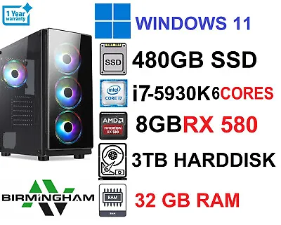 £699.99 • Buy Super Fast Gaming PC Core I7-5930K 32GB RAM 480GB SSD 3TB HDD RX 580 8GB WIN 11