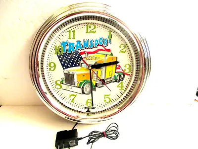 Big Rig Transport Double Neon Ring Retro 15  Quartz Wall Clock W/110V Adapter • $34