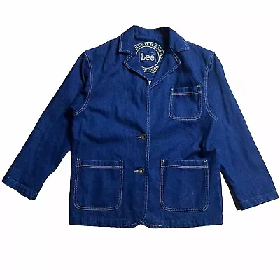 Vintage Lee Jacket Men’s Size Small Chore Coat Denim Blue Three Pockets • $59.99