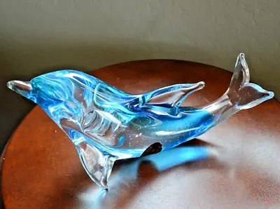 Vintage Murano Style Hand Blown Glass 9  Dolphin Sculpture Made In Italy Sticker • $29.95