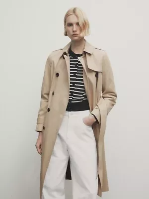 New Massimo Dutti Medium Women Beige Trench Coat With Belt • £100