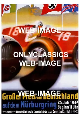 1937 German Grand Prix Auto Racing Hierl Art Poster-mercedes Formula One Germany • $16.96
