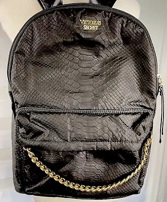 VICTORIA'S SECRET  Nylon Python  Backpack Quilted Book Bag Chain 14  X 10  X 5  • $19.99