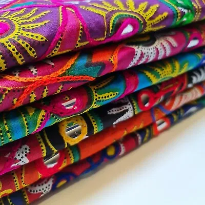 £1.99 • Buy 100% Cotton Lawn Indian Ethnic Mirror Embroidery Rangoli Boho Banjara Fabric 44 